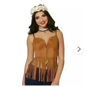 NWT adult brown suede fringe top size small